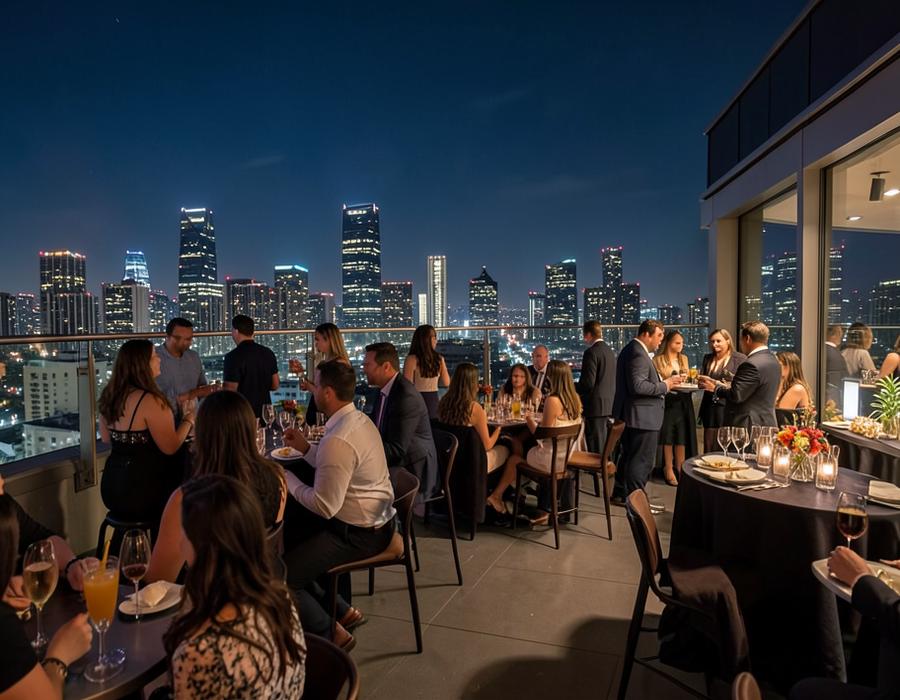 Espaço de eventos preparado para recepção